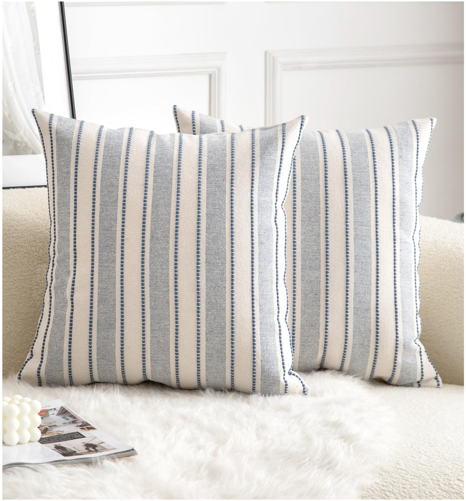 Cethom decorative boho pillow cover striped blue beige enhances seating with calm cohesive color