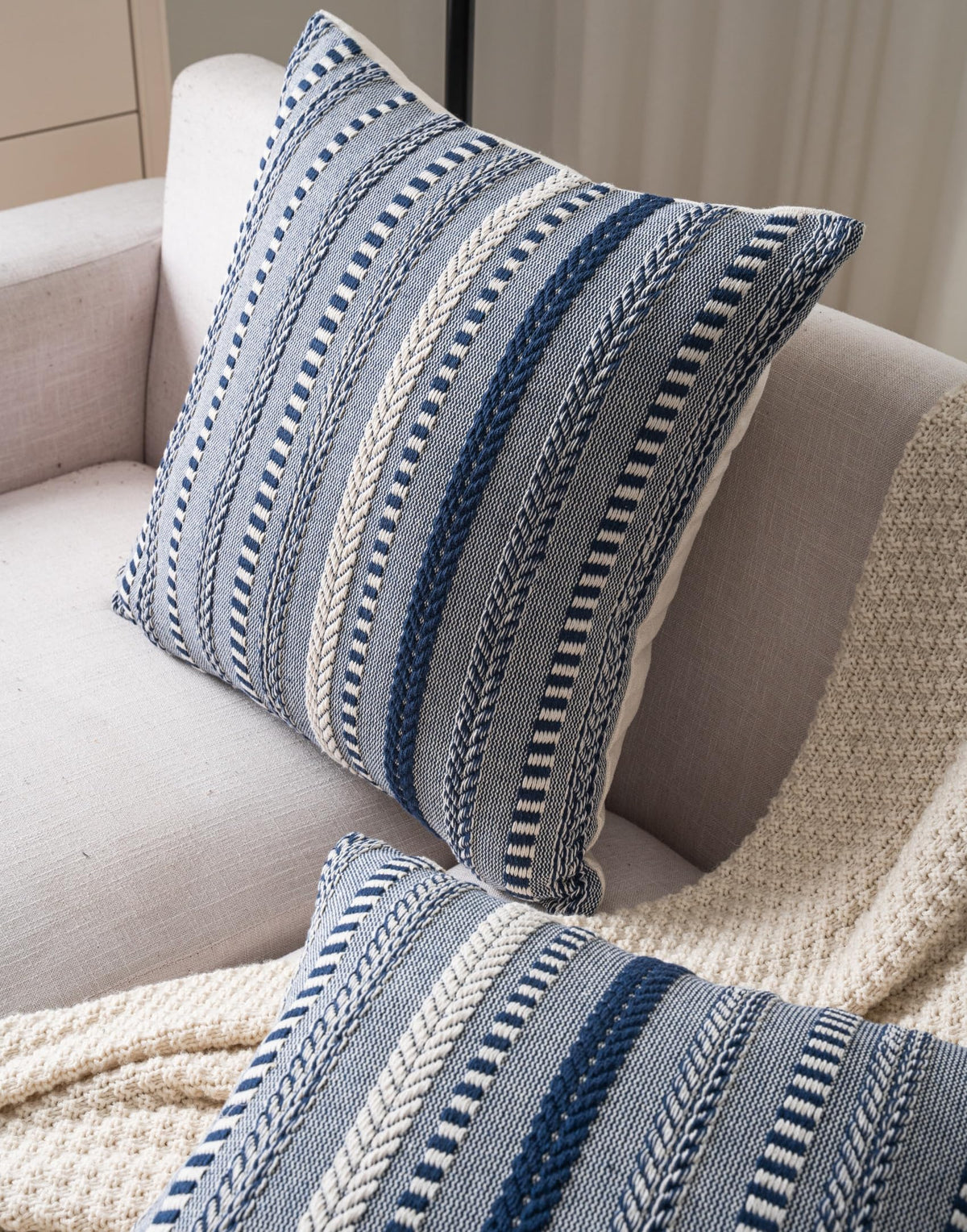 Cethom woven stripes detail highlighting durable cotton-linen texture for boho chic style.