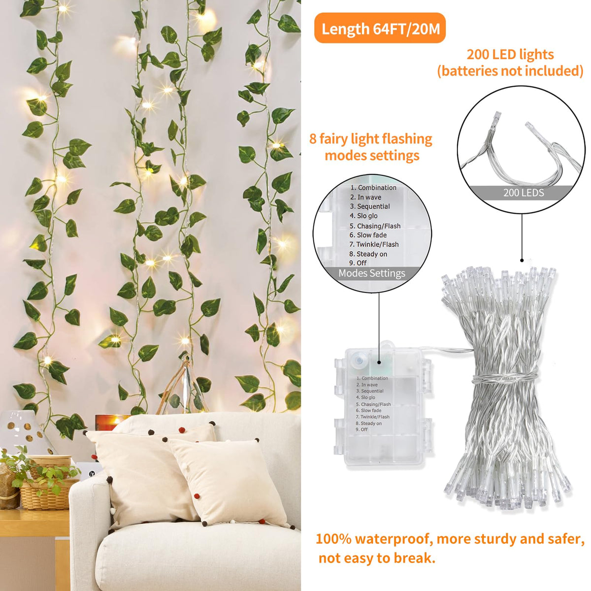 CEWOR artificial ivy garland enhances living room decor