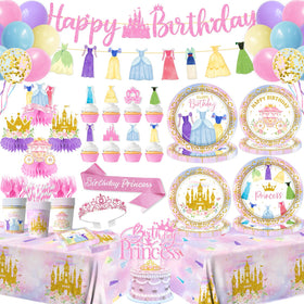 Cextoga princess party plates pink ready to serve 24 guests with a coordinated theme