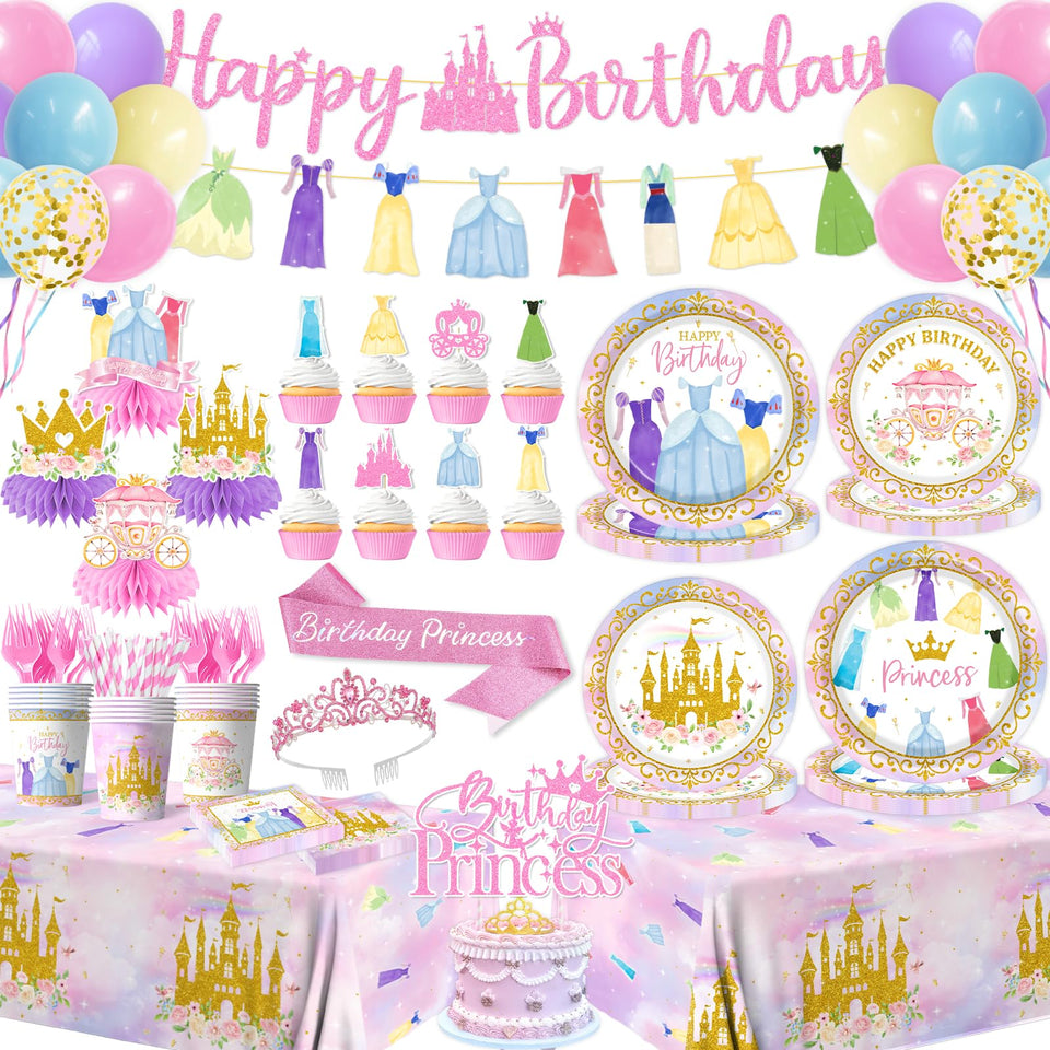 Cextoga princess party plates pink ready to serve 24 guests with a coordinated theme