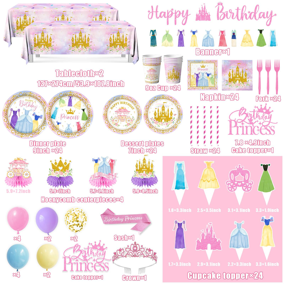 Cextoga princess tablecloth pink plastic cover simplifies cleanup after celebrations