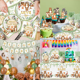 Cextoga woodland-baby-shower-banner welcomes guests with a charming forest vibe