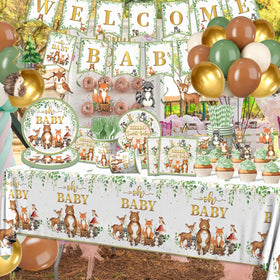 Cextoga woodland baby shower napkins for sage forest theme, quick wipe cleanup and cohesive look