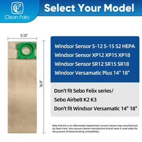CF Clean Fairy Windsor S12/S15 compatible bags for smooth filtration