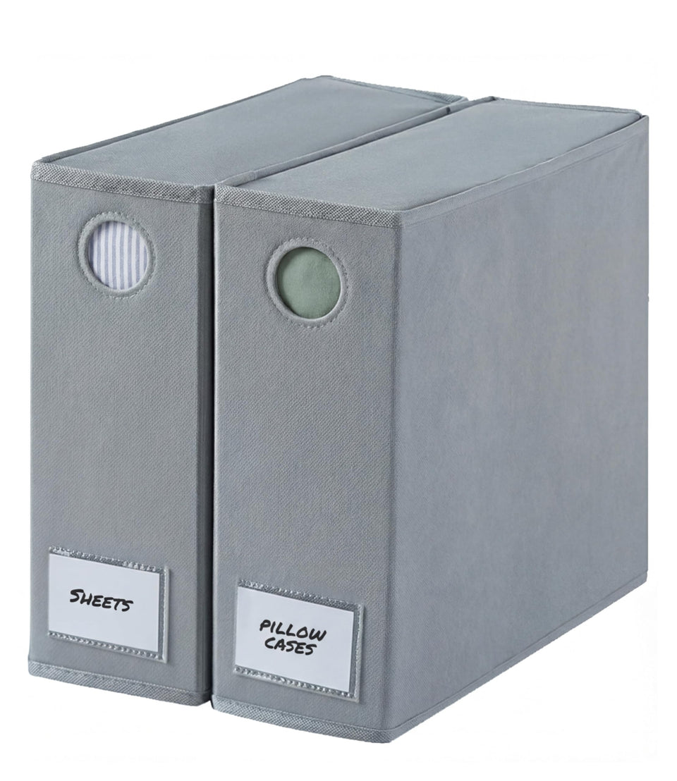 CGK Unlimited 2-pack sheet organizers on a closet shelf for organized linen storage.