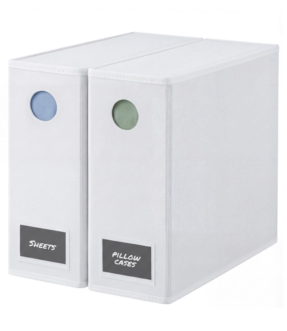 CGK Unlimited 2-pack sheet organizers folded closed keep linens neat and accessible.