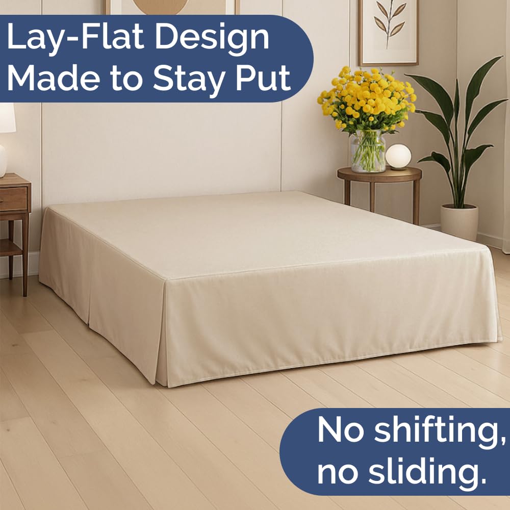 CGK Unlimited 3-sided pleated bed skirt for seamless tuck and flawless under-bed concealment.