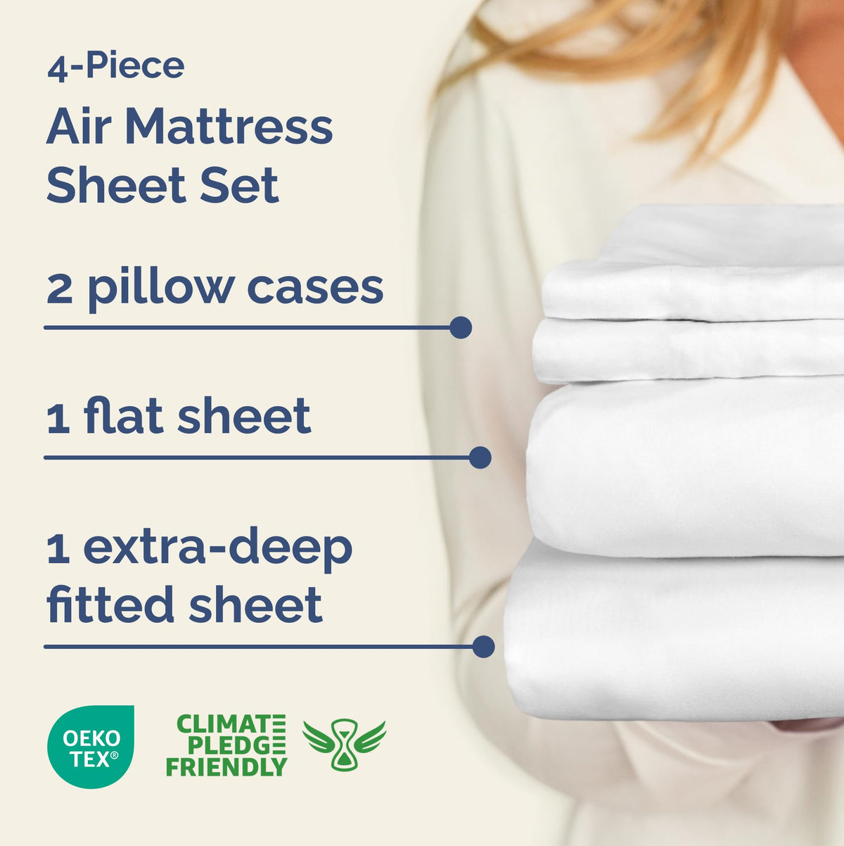 CGK Unlimited deep-pocket fitted sheet secures up to 24 inches for a snug fit.
