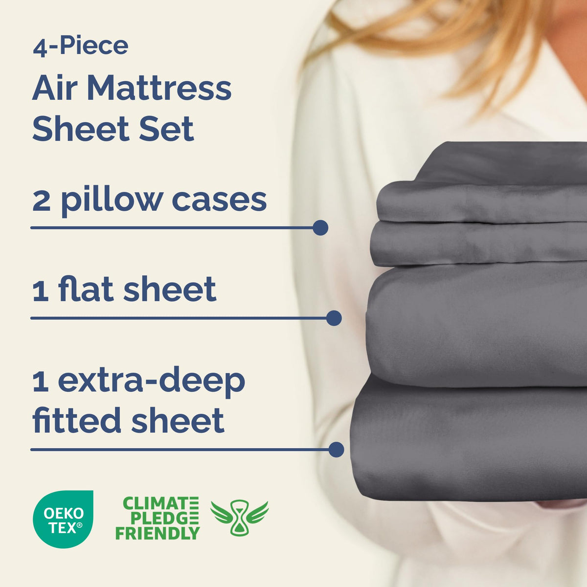 CGK Unlimited air mattress sheet set with fitted sheet securing deep-pocket up to 24 inches
