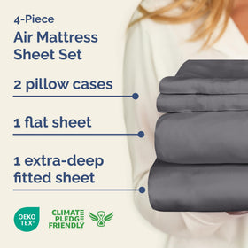 CGK Unlimited air mattress sheet set with fitted sheet securing deep-pocket up to 24 inches