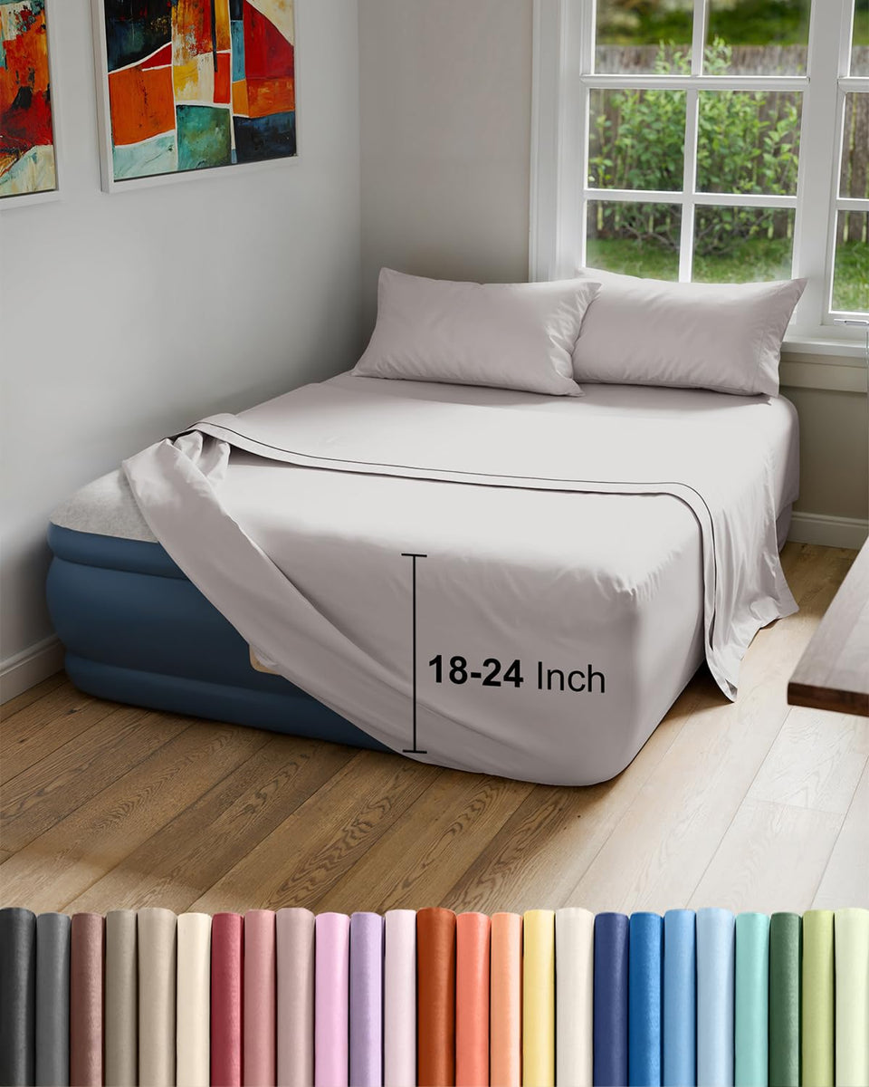 CGK Unlimited air mattress sheet set queen 4pc, snug fit for deep mattresses.