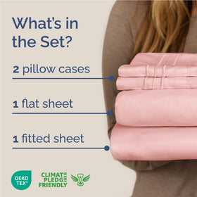 CGK Unlimited baby pink fitted sheet demonstrates deep pocket fit for up to 16-inch mattresses.