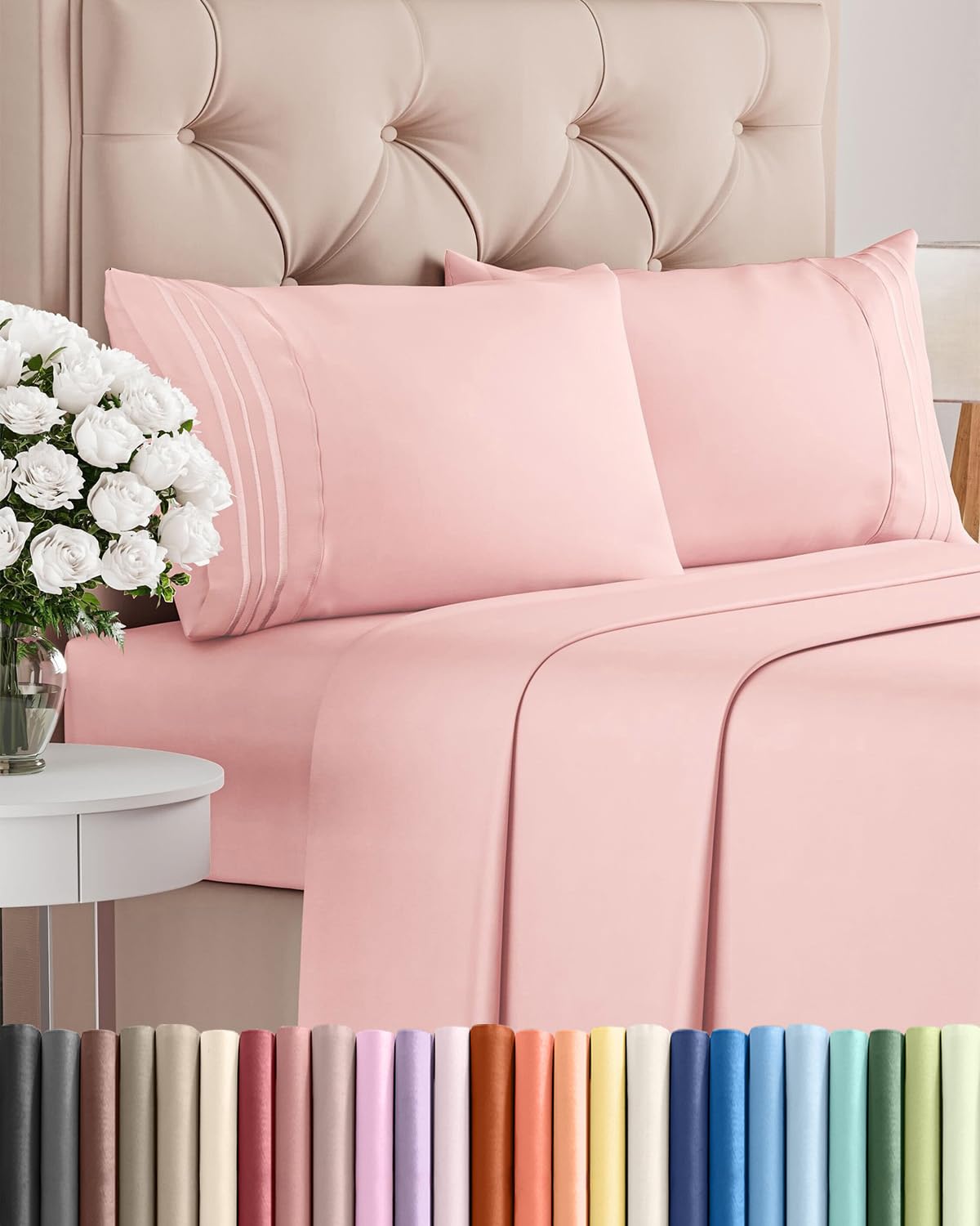 CGK Unlimited baby pink flat sheet shows breathable, silky-soft comfort for restful nights.