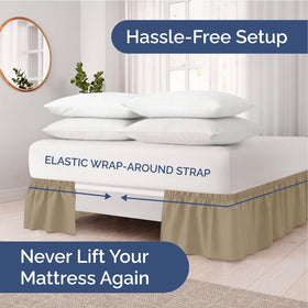 Close-up of CGK Unlimited bed skirt elastic wrap securing fabric neatly