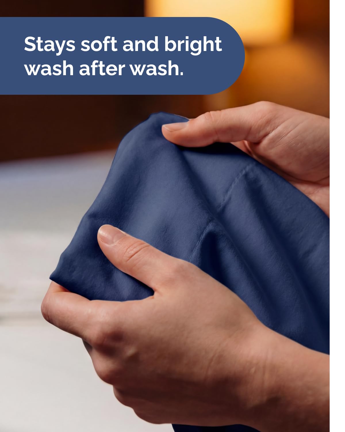 CGK Unlimited navy sheets shown on bed for a clean, inviting bedroom look