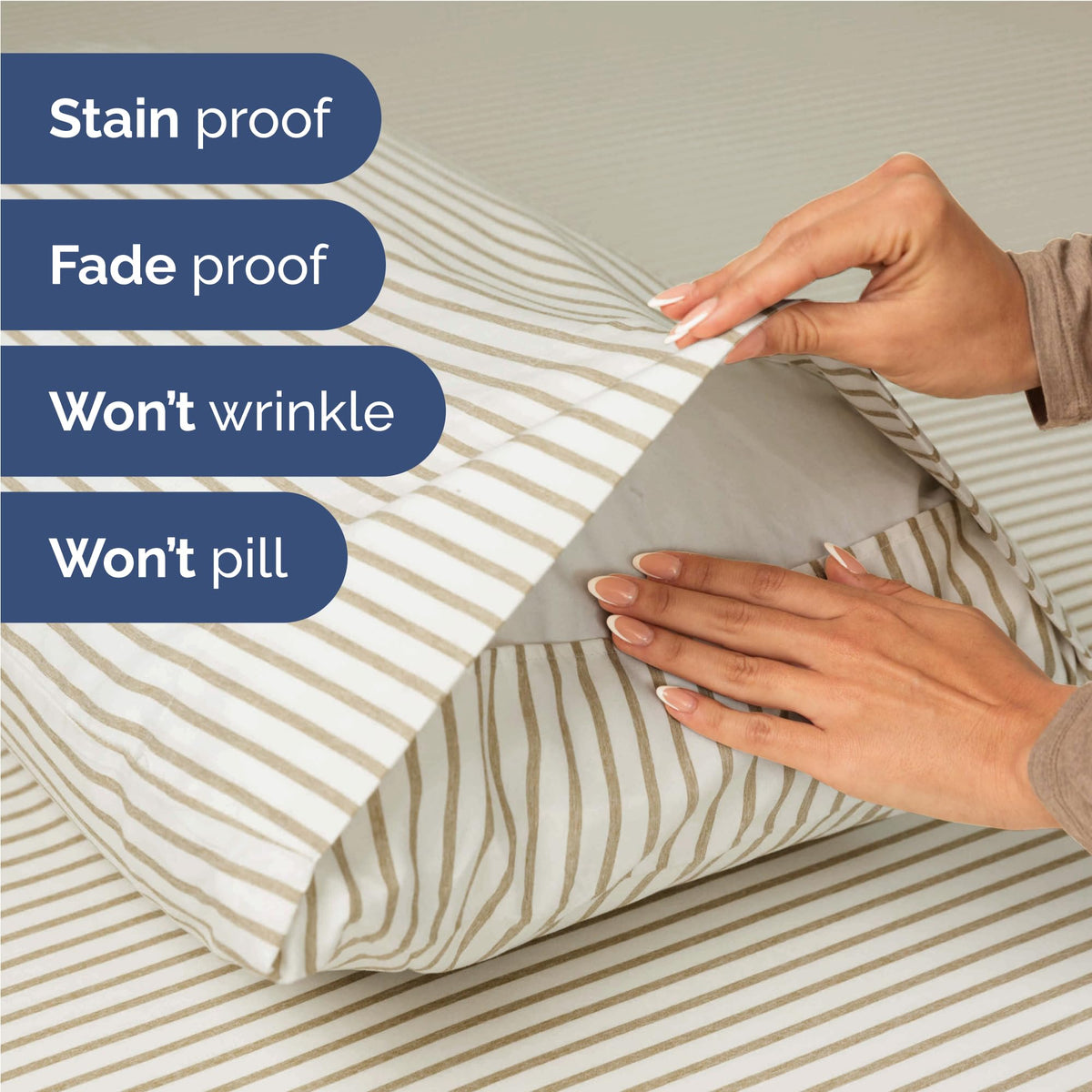 CGK Unlimited beige stripe design adds timeless elegance to any bedroom