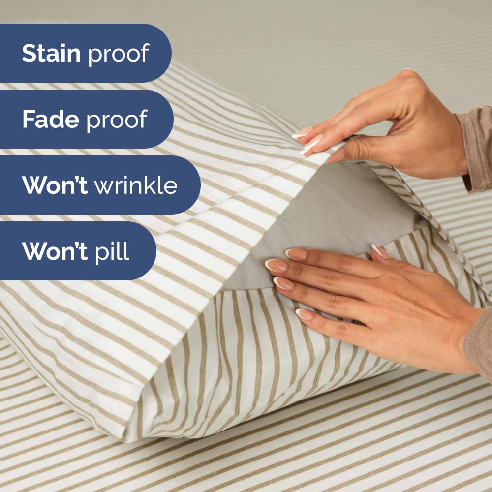 CGK Unlimited beige striped design adds hotel-style elegance to bedrooms