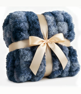 CGK Unlimited blue faux rabbit fur throw blanket close-up shows plush texture for cozy warmth