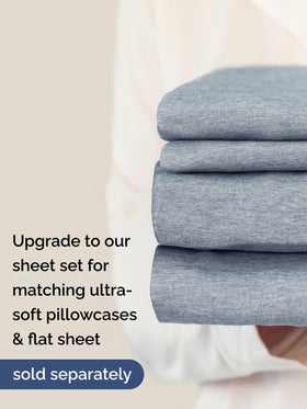 CGK Unlimited breathable blue queen sheet delivers comfort without harsh odors.