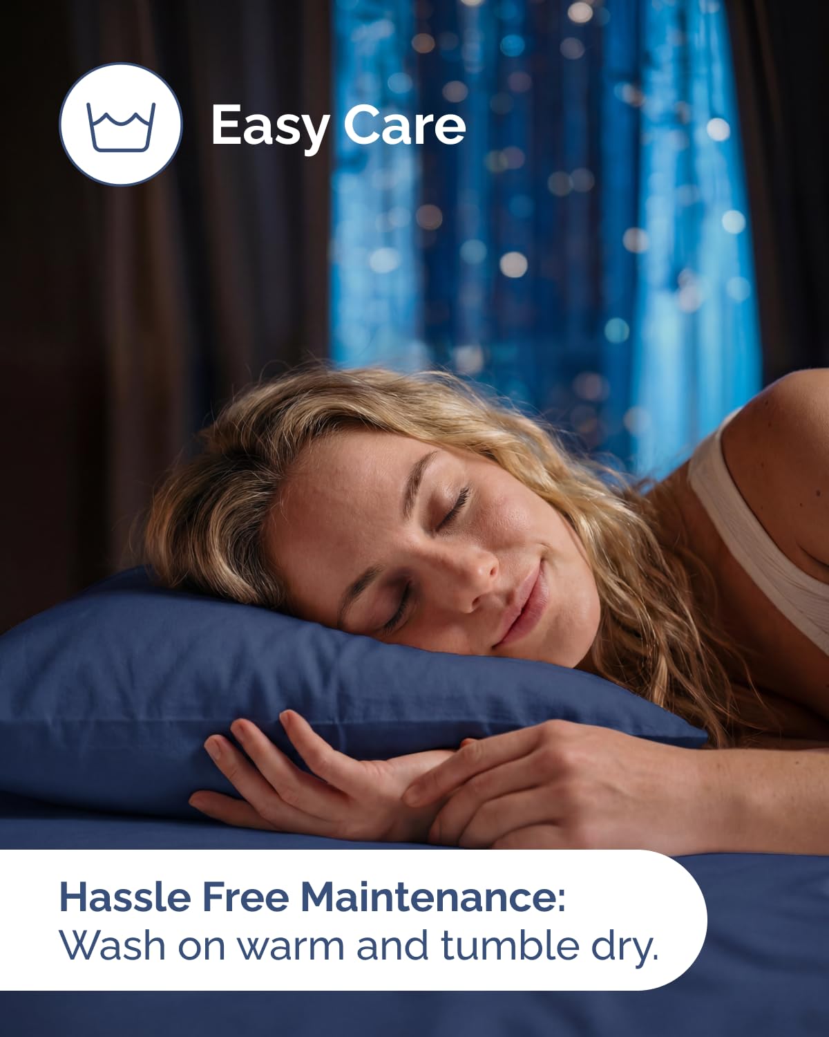 CGK Unlimited breathable microfiber fabric in navy keeps sleeping cool and fresh