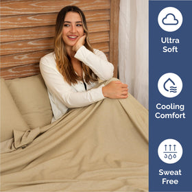 Close-up of brushed microfiber texture on CGK Unlimited sheets