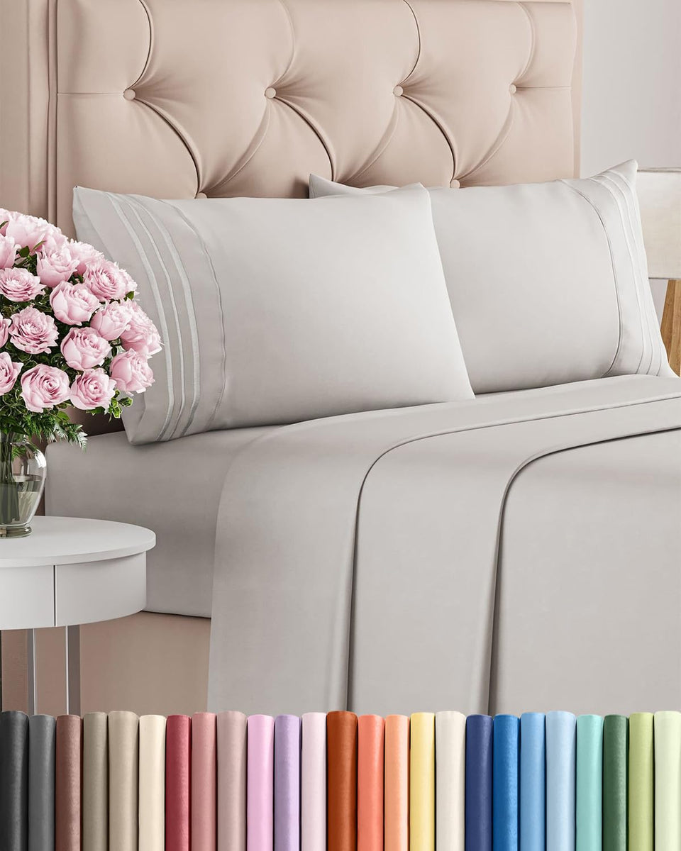 CGK Unlimited Cal King 4-piece sheet set flat sheet detail for a crisp hotel look.