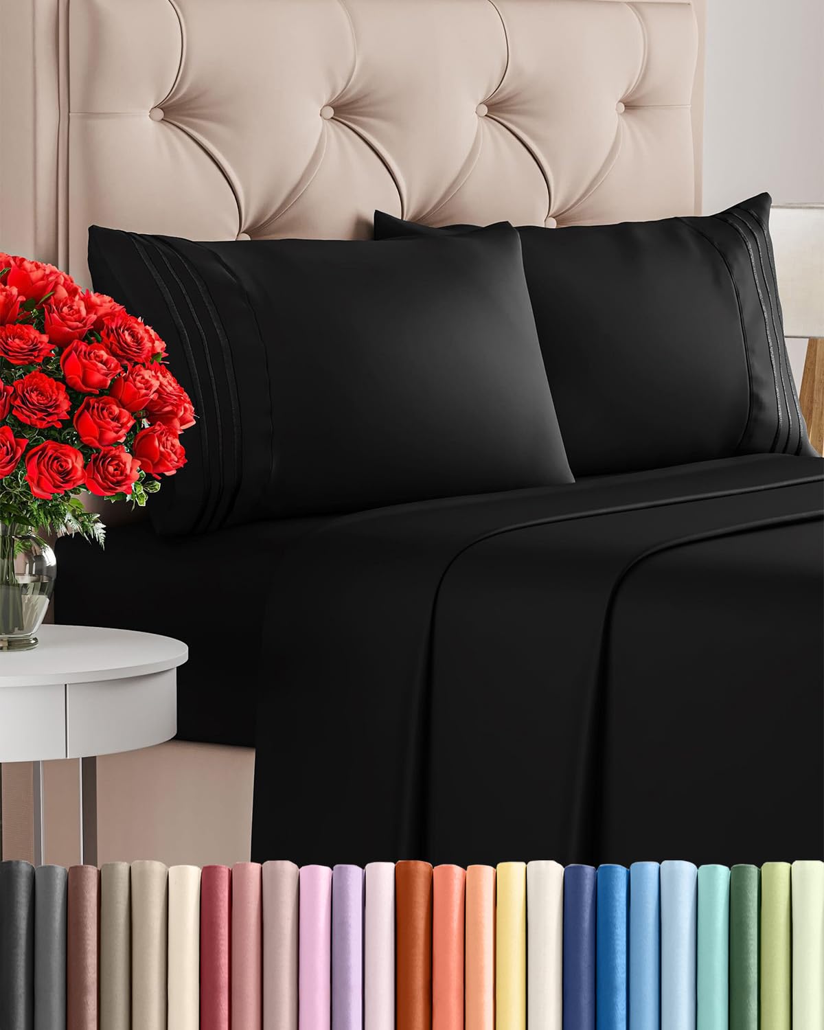 CGK Unlimited Cal King flat sheet in black showcasing soft, breathable fabric for cooler nights