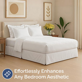 CGK Unlimited king bed skirt coordinates with microfiber sheets and duvet covers for a cohesive hotel look.