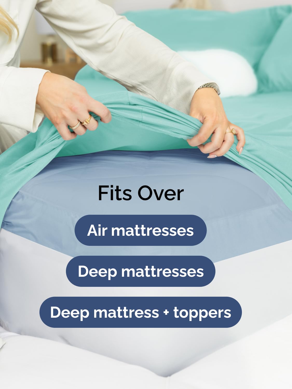 CGK Unlimited deep-pocket design accommodates thick toppers for a secure fit