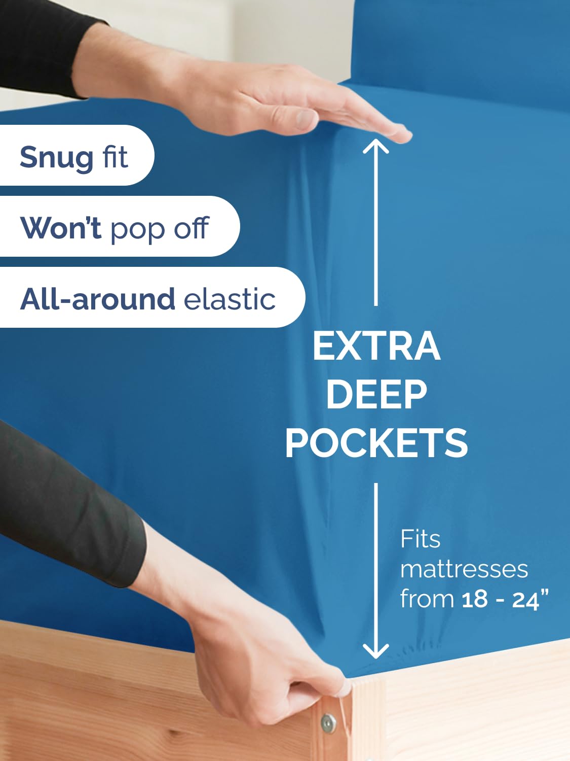 CGK Unlimited deep-pocket queen sheet showing secure elastic edge around the mattress.