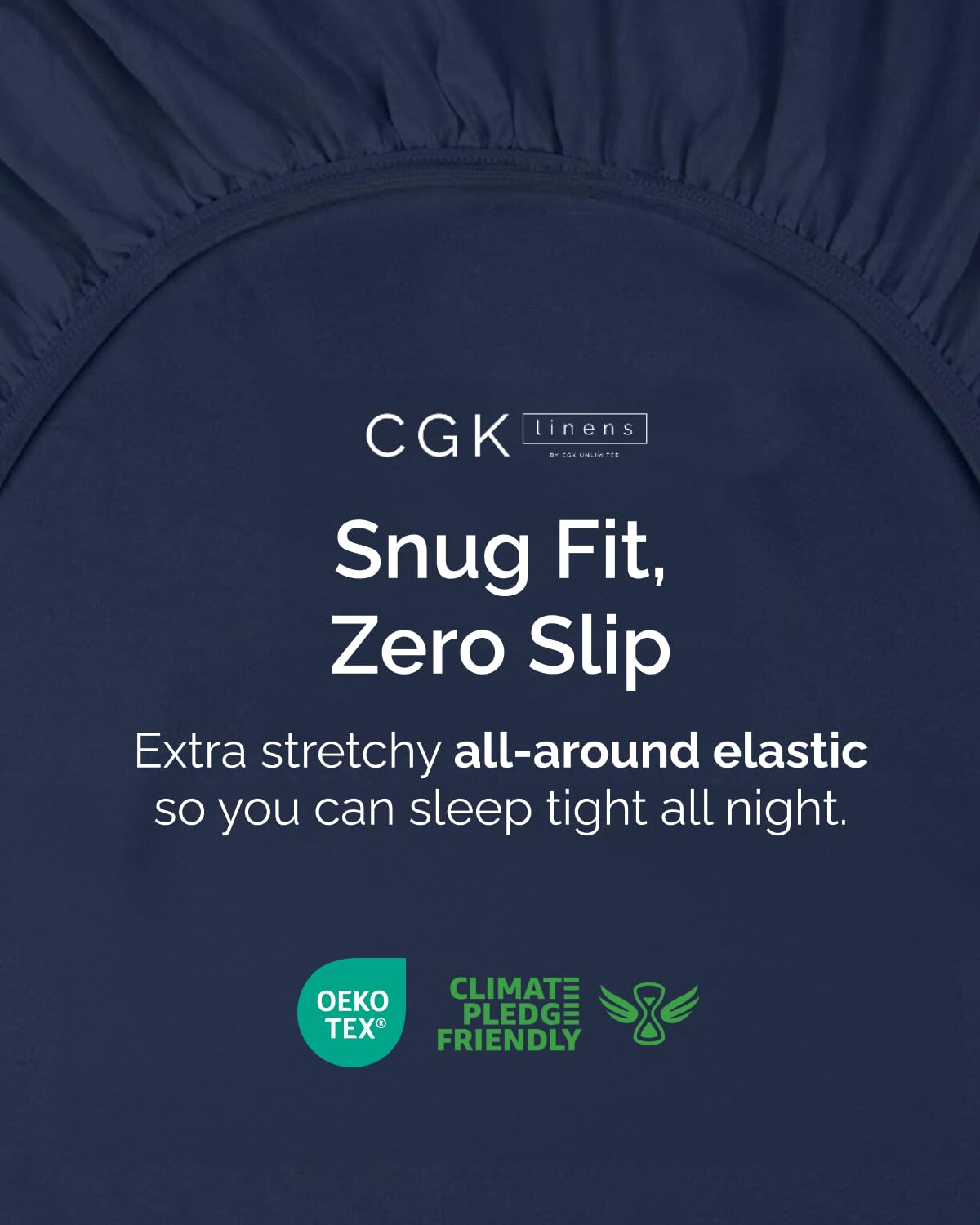 CGK Unlimited deep-pocket sheet secured around mattress for smooth wrinkle free look