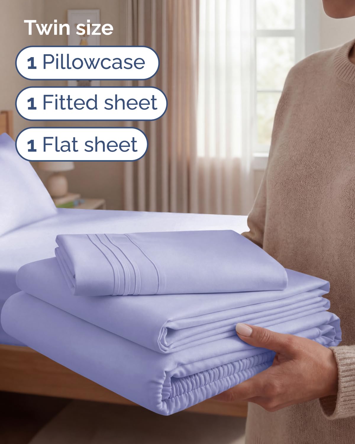 Flat sheet with dimensions demonstrating generous coverage on a bed.