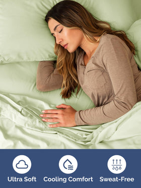 CGK Unlimited deep-pocket fitted sheet displaying 18-24 inch mattress compatibility.
