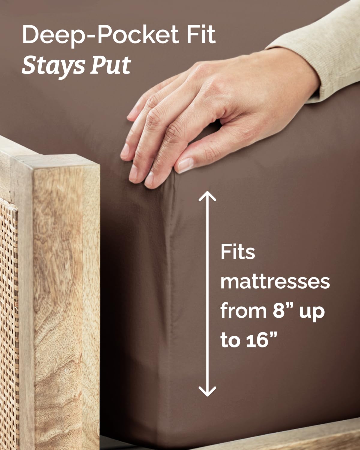 CGK Unlimited deep-pocket fitted sheet on a mattress up to 16 inches.