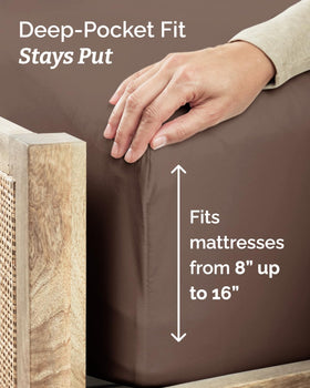 CGK Unlimited deep-pocket fitted sheet on a mattress up to 16 inches.