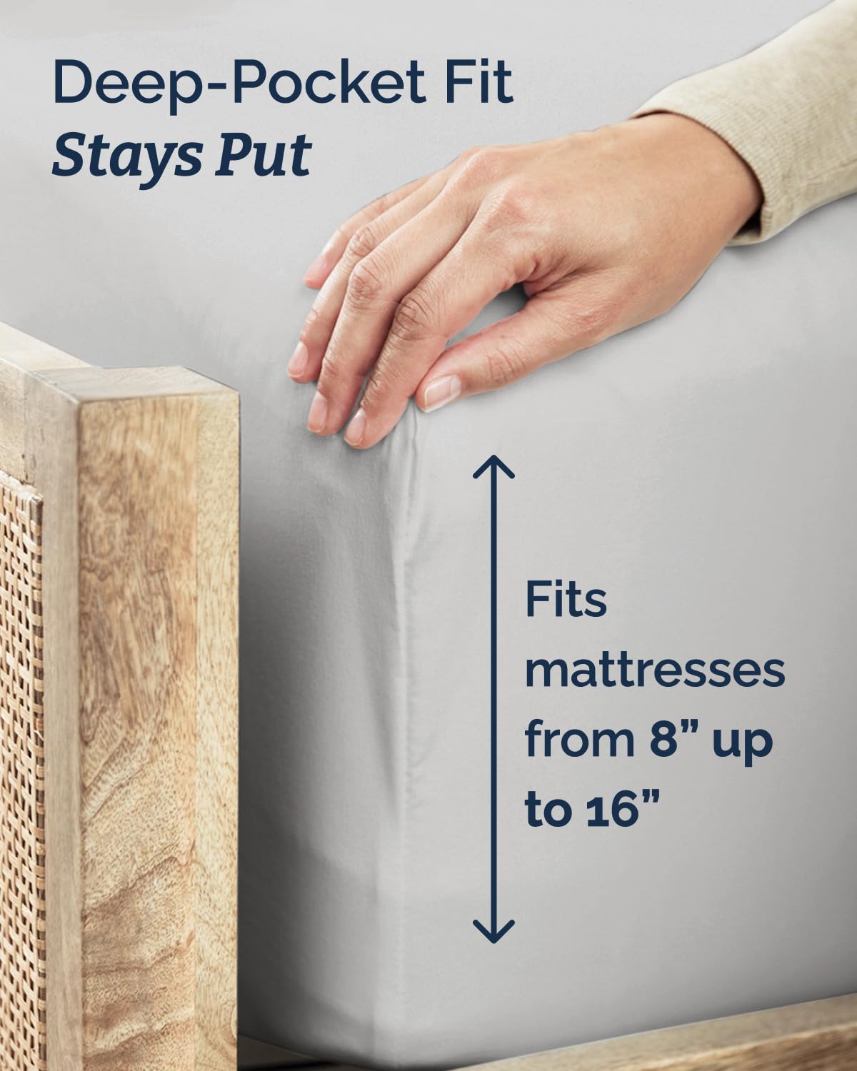 CGK Unlimited deep-pocket design up to 16 inches helps stay in place.