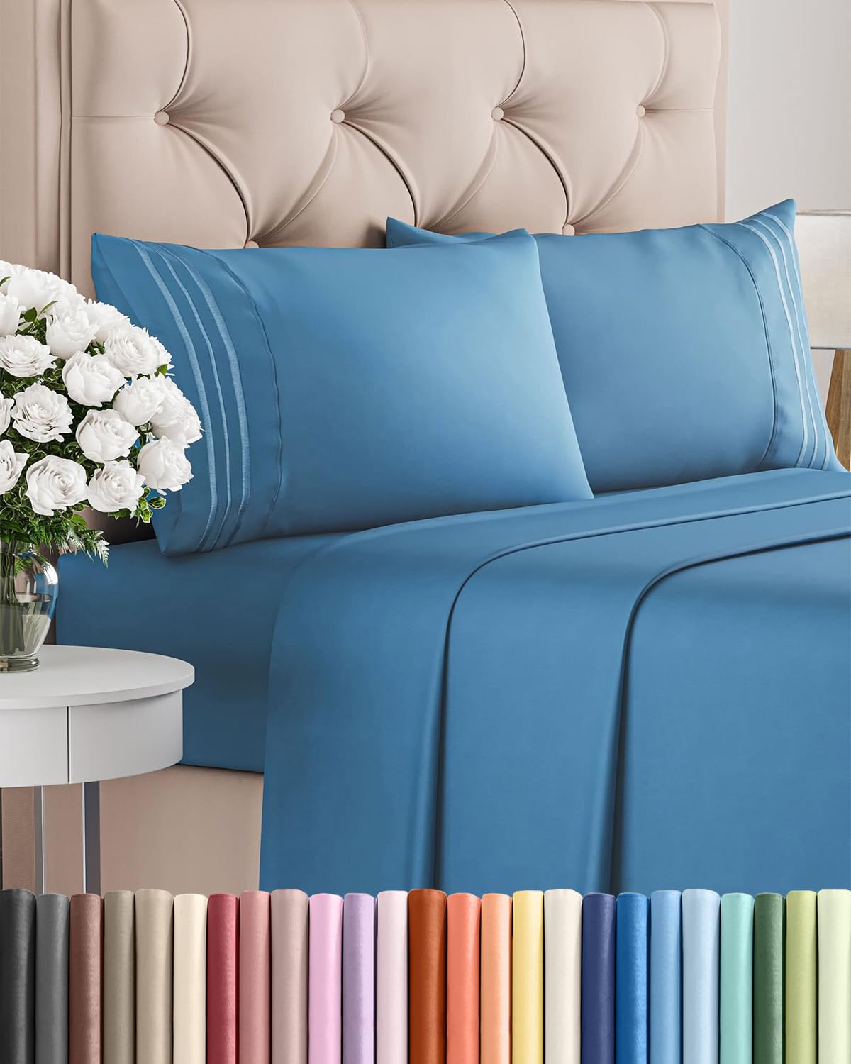 CGK Unlimited denim blue 4-piece sheet set for luxurious sleep and easy fit