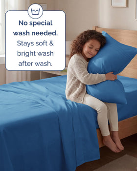 CGK Unlimited deep-pocket 16in fit shown on mattress for secure bed making.