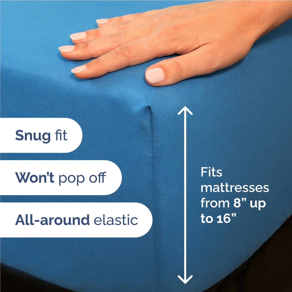 CGK Unlimited denim blue fitted sheet deep-pocket 75x54 fits up to 16-inch mattresses