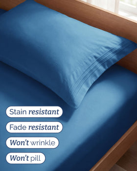 CGK Unlimited denim blue close-up of silky soft finish for cooler sleep.
