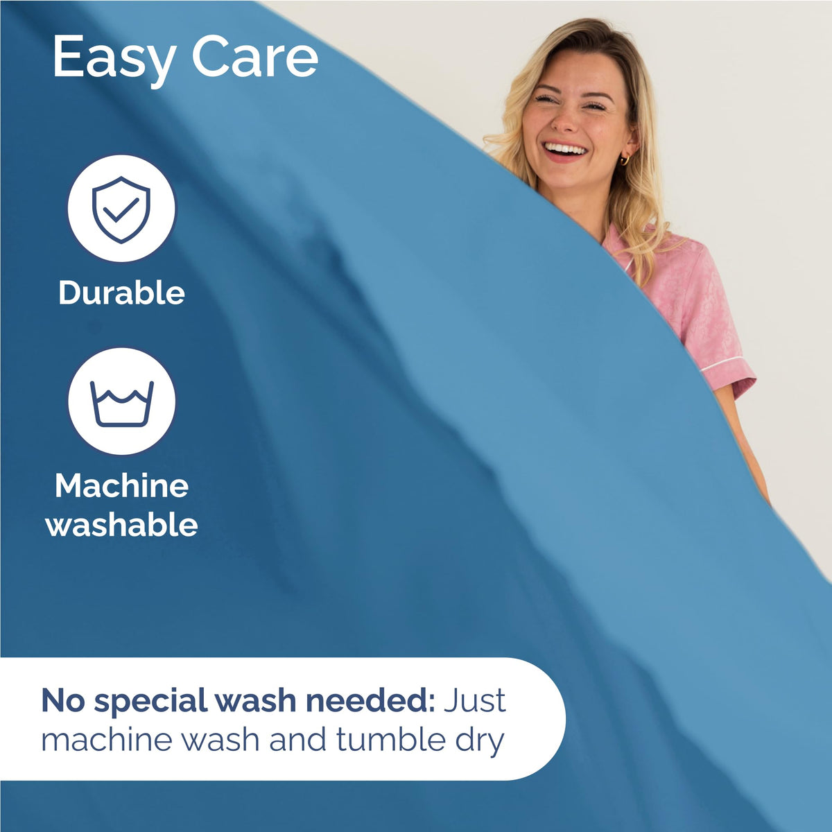 CGK Unlimited denim blue wrinkle-free finish keeps sheets neat