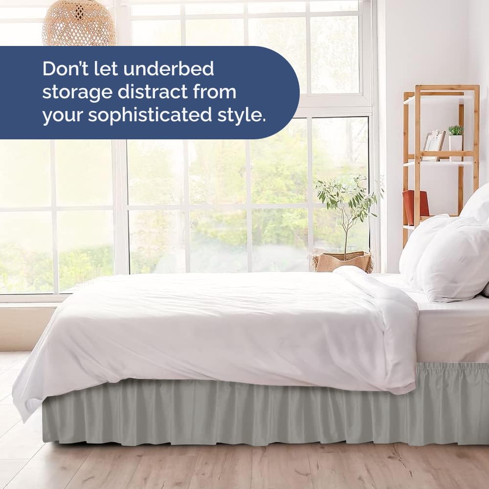 CGK Unlimited light grey bed skirt complements dorm and guest room decor.