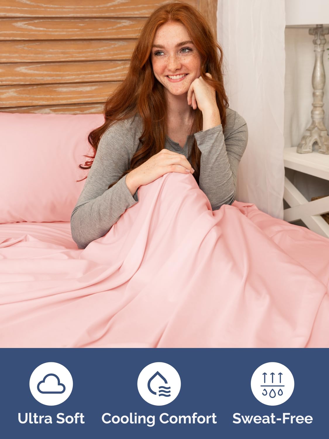 CGK Unlimited baby pink queen fitted sheet uses double-brushed fabric for lasting softness.
