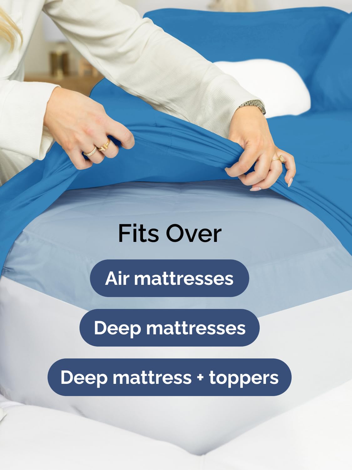 CGK Unlimited hotel-luxury look achieved by this denim blue sheet.