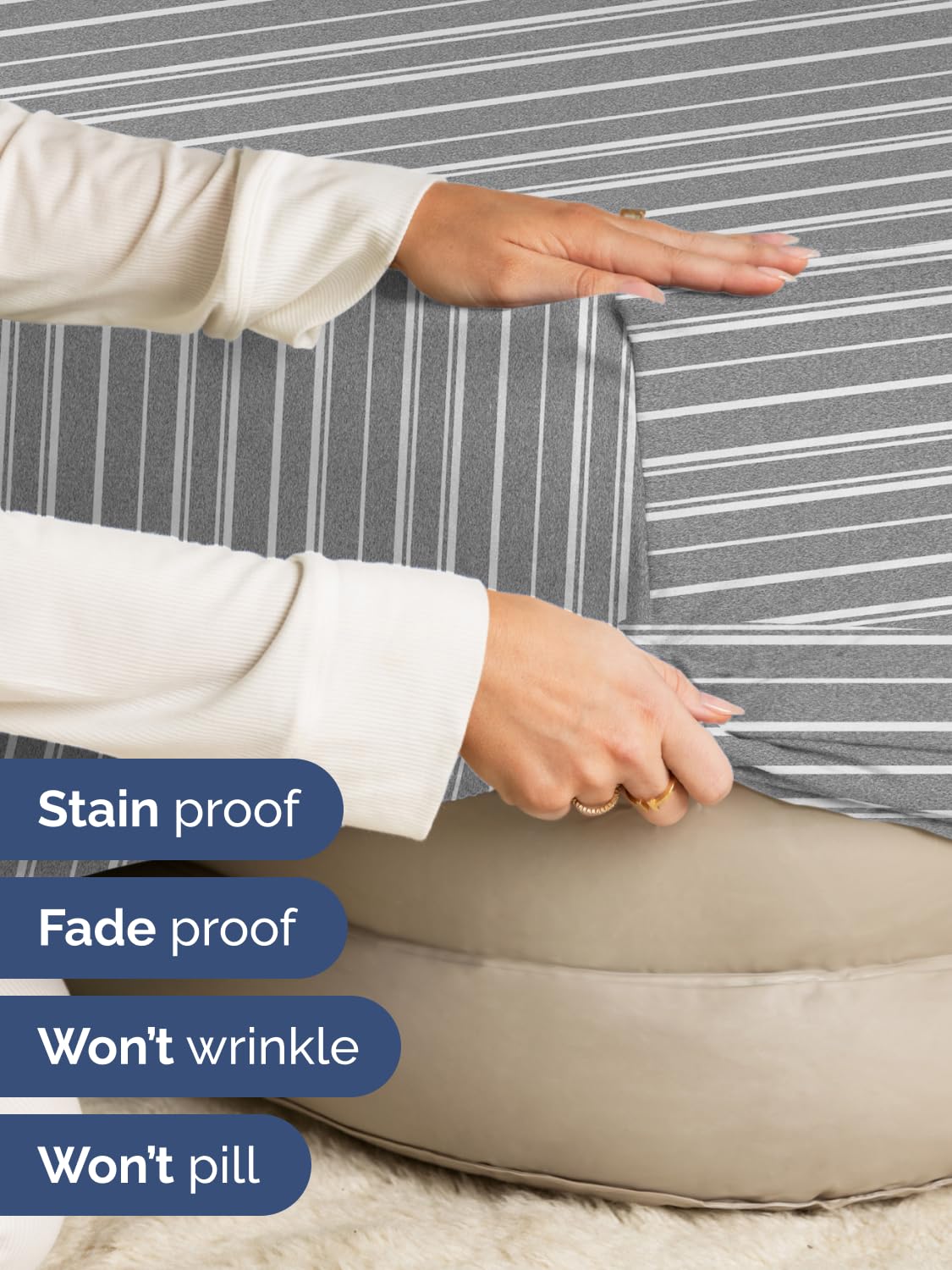 CGK Unlimited elastic-all-around edge ensures secure fit on queen sheet