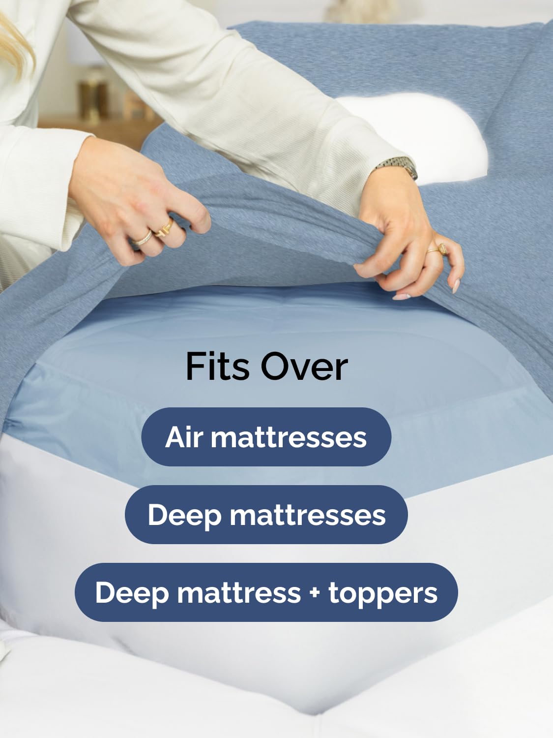 CGK Unlimited elastic-all-around edges hug the mattress for a smooth surface.