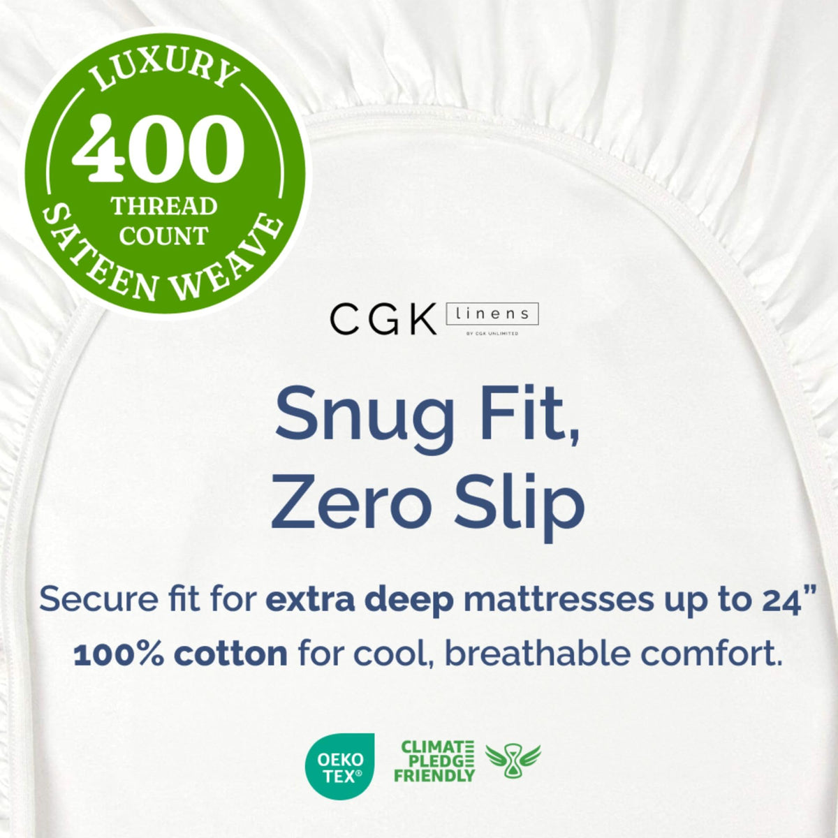 CGK Unlimited elastic-around fit keeps the sheet in place on deep mattresses