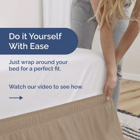 CGK Unlimited elastic-wrap bed skirt on a queen bed for secure stay-put fit