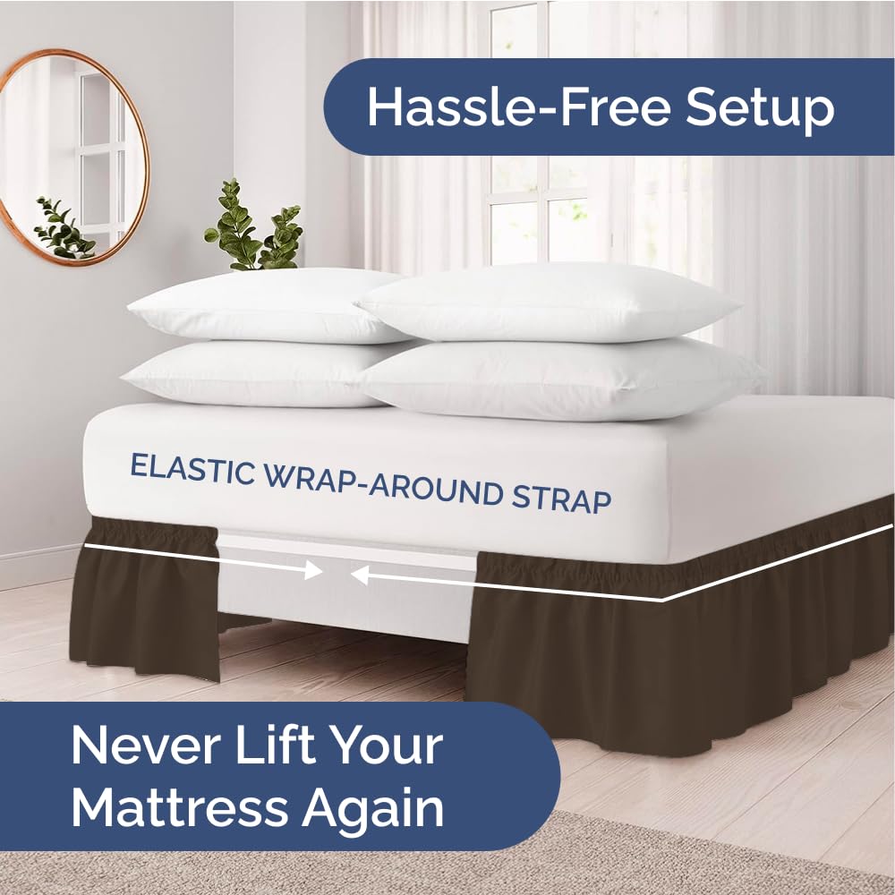 CGK Unlimited elastic wrap bed skirt stays put, even with frequent bed movement.